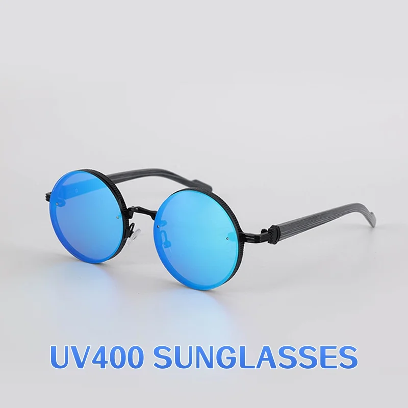 

New Retro Metal Round Frame Sunglasses Personalized Trendy Street Photography UV Resistant Glasses Men's High-end UV400 Glasses