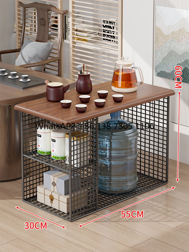 Small tea table simple table rack household living room iron wood tea table small apartment creative tea cabinet sofa edge few