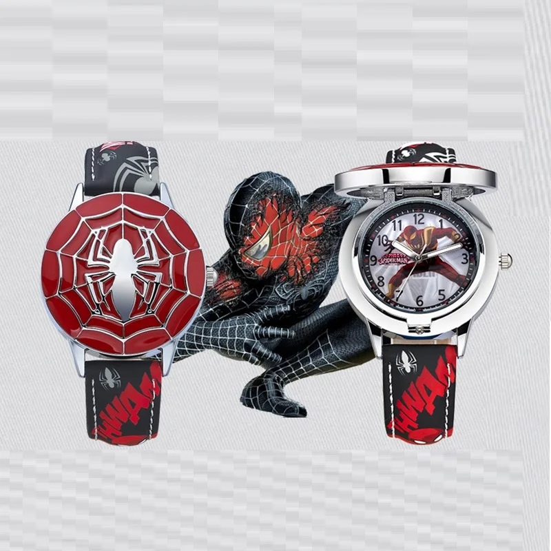 Jam tangan anak laki-laki, Marvel Spider Man The Avengers Captain America Iron kartun Flip anak-anak Disney Quartz, jam tangan anak muda, pelajar, remaja