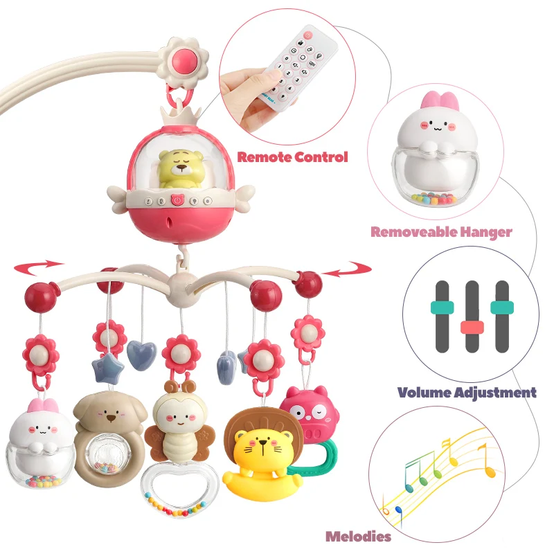 Baby Crib Mobile Rattle Toy For 0-12 Months Infant Rotating Musical Projector Night Light Bed Bell Educational For Newborn Gift