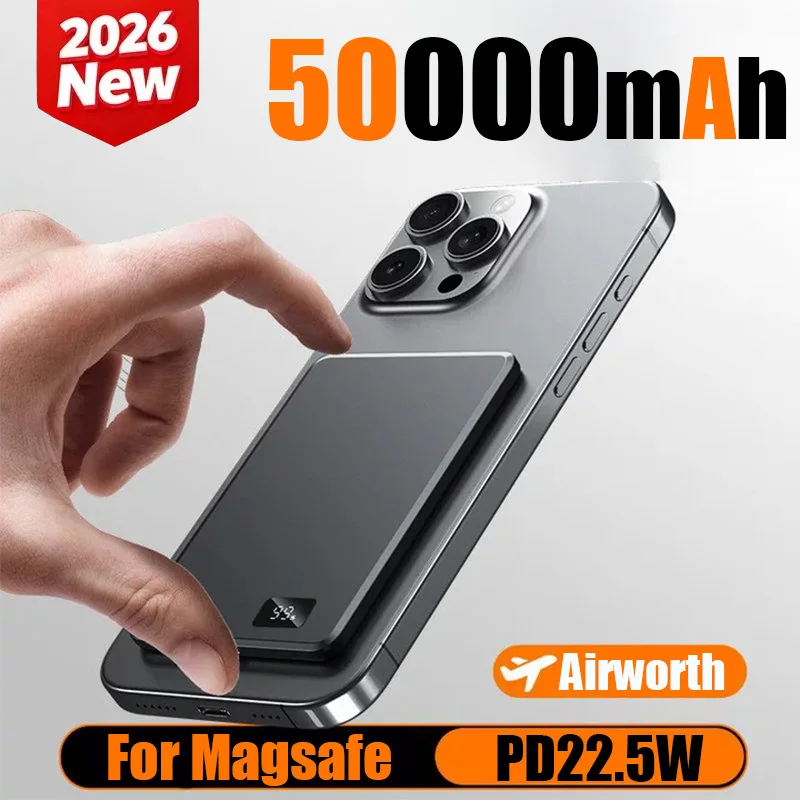 50000mAh Ultra Thin Power Bank Magnetic Wireless Fast Charging Portable Wireless Ultra Slim Card Design For iPhone Samsung view 3