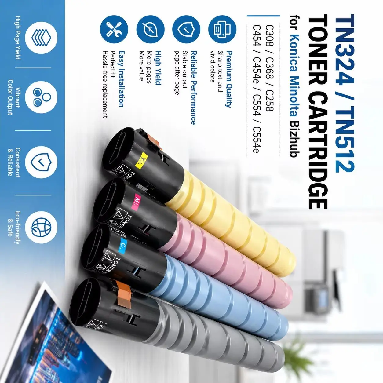 TN324 TN512 Toner Cartridge for Konica Minolta Bizhub C308 C368 C258 C454 C454e C554 C554e