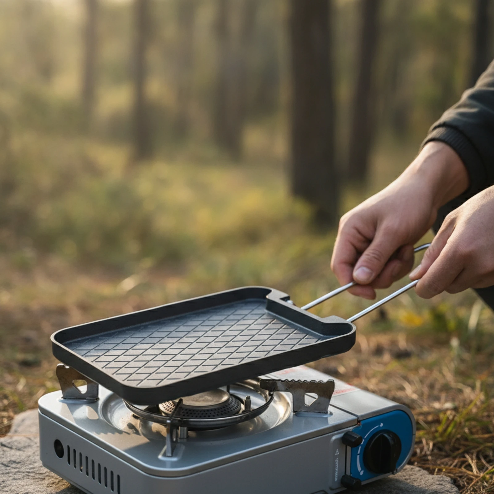 Rectangular Grill Pan with Detachable Handle Lightweight Aluminum Alloy Grilling Pan Grooved Grilling Tray with Wire Handle