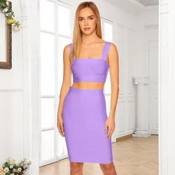 HQBORY 2-częściowy komplet damski Sexy Spaghetti ramiączka mini bandażowa bluzka średniej długości elegancka imprezowa spódnice Bodycon garnitury vestido