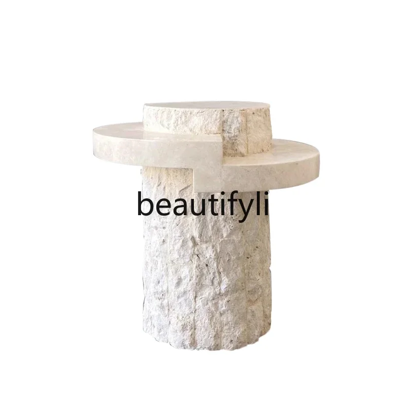

xqqWabi Sand Wind Designer Model Room Roman Travertine Coffee Table Creative Broken Marble Sofa Side Table Villa