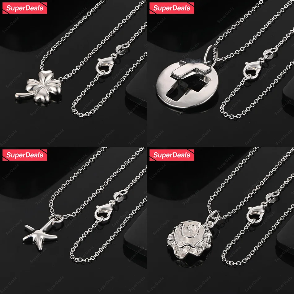 

SuperDeals 925 Sterling Silver Flower Starfish Four-Leaf Clover Cross Pendant Necklace For Women Wedding Party Fine Cute Jewelry