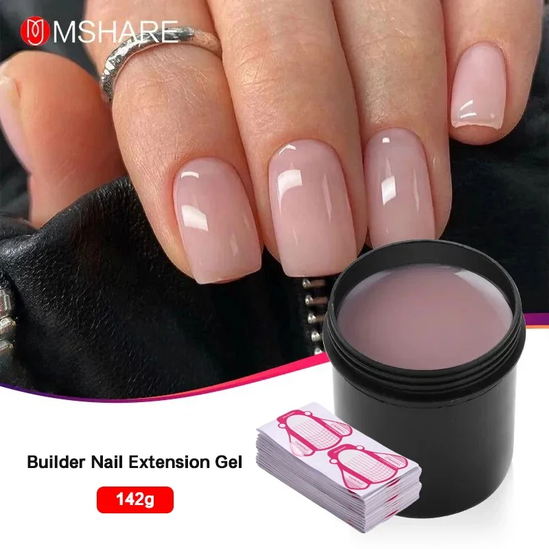 

MSHARE 142ML Builder Extension Nail Gel and 100 pcs Nail Form Natural White Medium Thick Self Leveling Construction Gel