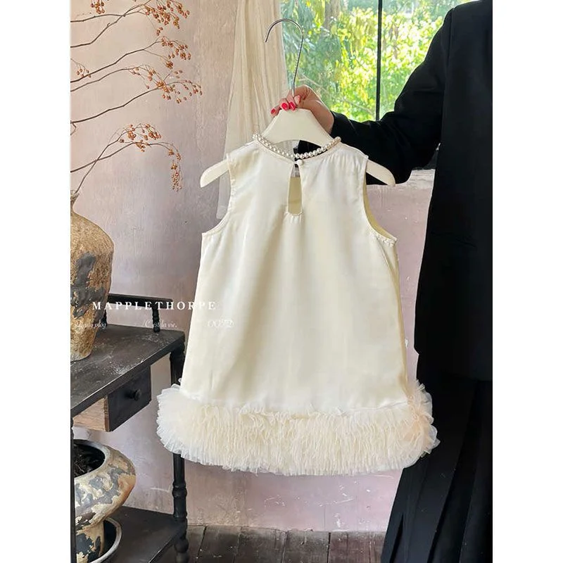 New Girls Princess Dresses Clothes Baby Satin Feather Dress Kids Birthday Party Gown Ball Children Formal Outfit Vestidos 2-10Y