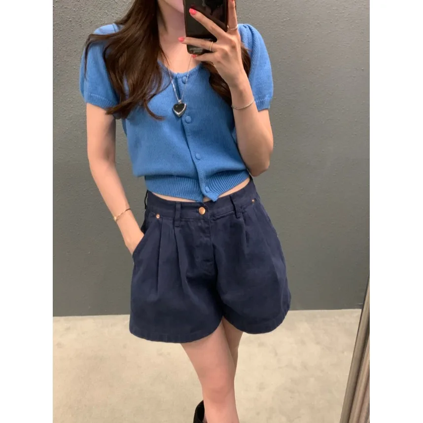 

Женская приталенная вязаная кофта с V-образным вырезом и коротким рукавом, на одной пуговице, повседневная, универсальная, для весны, осени и зимы, модная верхняя одежда