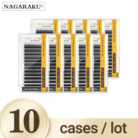NAGARAKU 10cases 3D 4D 5D 6D W Shape Premade Fans Eyelashes Extensions Natural Soft Light Individual Lashes