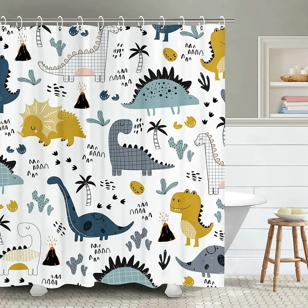 Cartoon Dinosaur Shower Curtain Funny Animal Graffiti Boys Kids Bath Accessories Bathroom With Hook Waterproof Polyester Screen