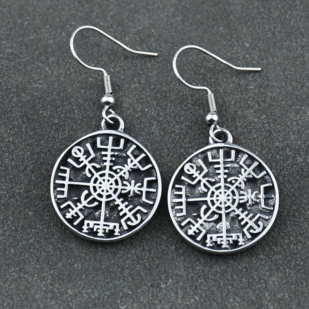 Boucles d'oreilles amulette boussole rune viking nordique pour femme, acier inoxydable, cadeau