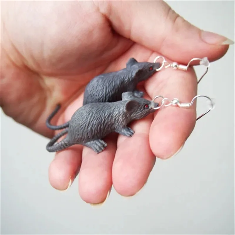 New Novel Plastic Simulation Mini Mouse Model Prank Scary Toys Halloween Toys Earrings Black Gray Gifts for Women