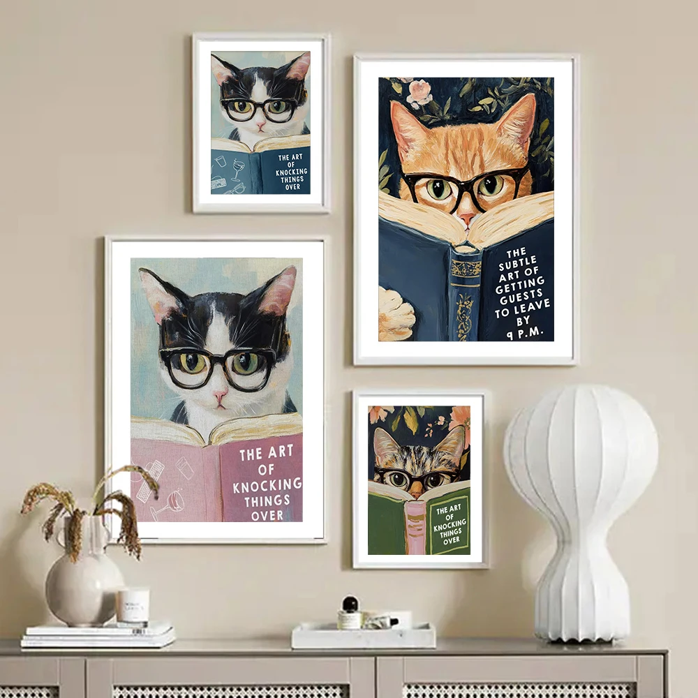 

Humorous Cat Reading Poster Quirky Bathroom Wall Art Aesthetic Decor for Book Lovers Cute Kitty Print
