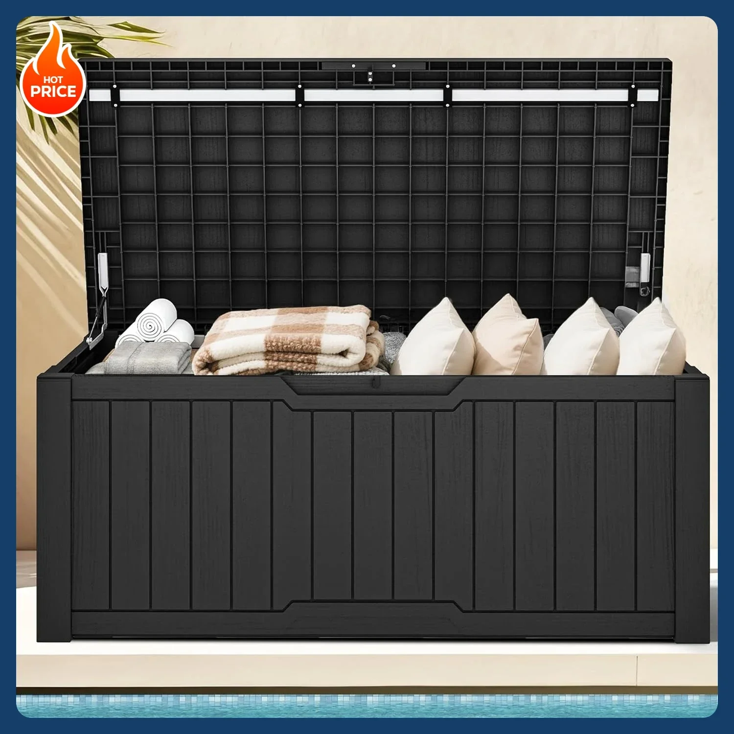 

[Free Shipping!]120 Gallon Large Deck Box, Outdoor Lockable Storage Bin for Gardening Tools, Patio Cushions, Waterproof Resin (B