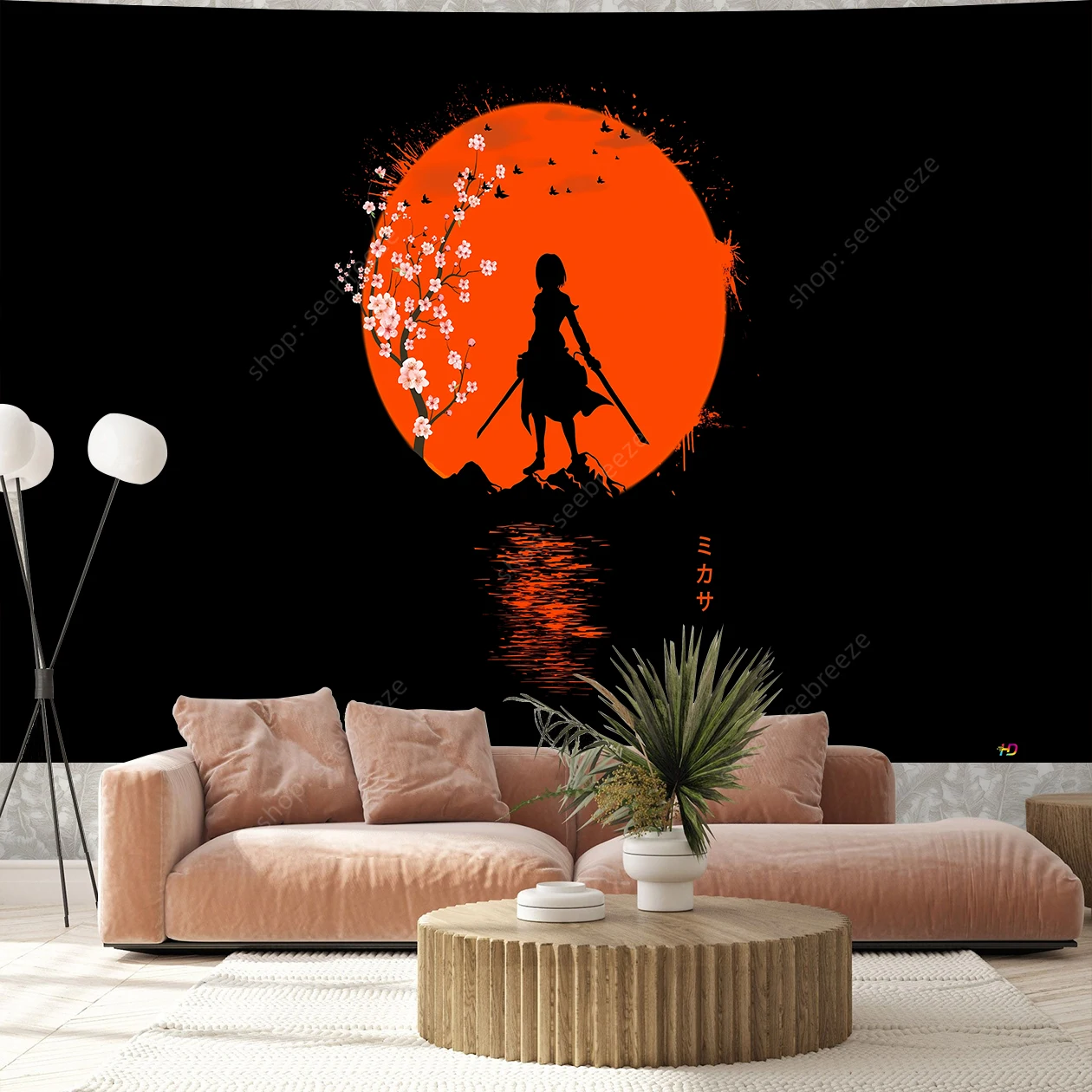 Japanese Sakura Warrior Tapestry Wall Hanging for Kawaii Room Decor Aesthetic Large Mandala Witchcraft Boho Tapestries
