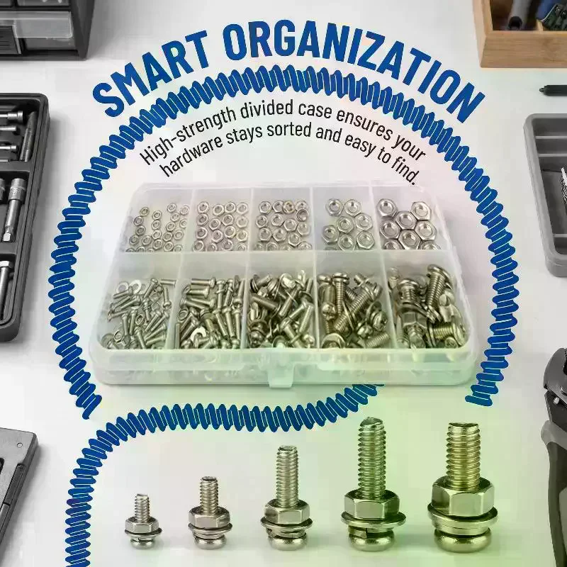 320Pcs Screws Nuts Washers Assortment Kit Rustproof Metric Hardware Set M2 M2.5 M3 M4 M5 For DIY Home Repair Industrial Use