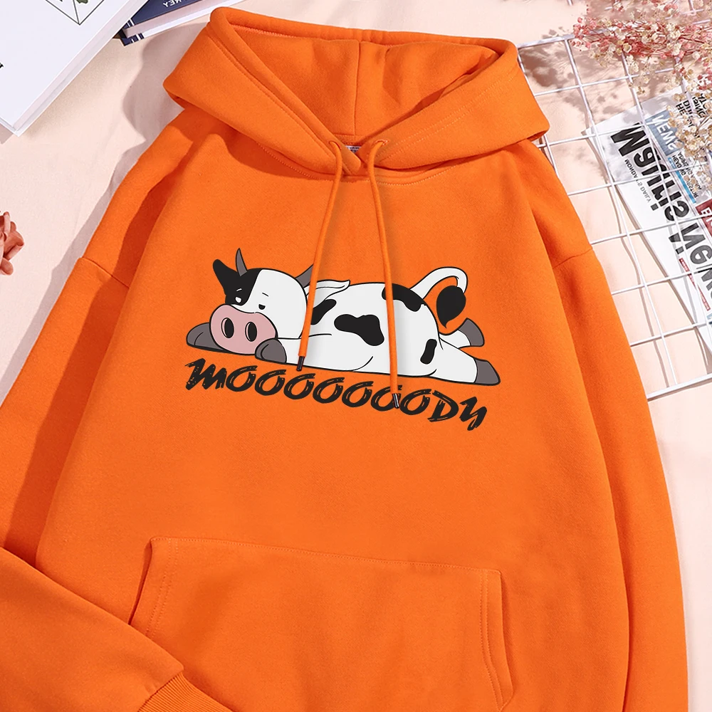 Kawaii Spotted Cow Printing Hoodie Women\'s Autumn Loose Hoody Casual Fleece Sweatshirt Crewneck Pullover Clothing