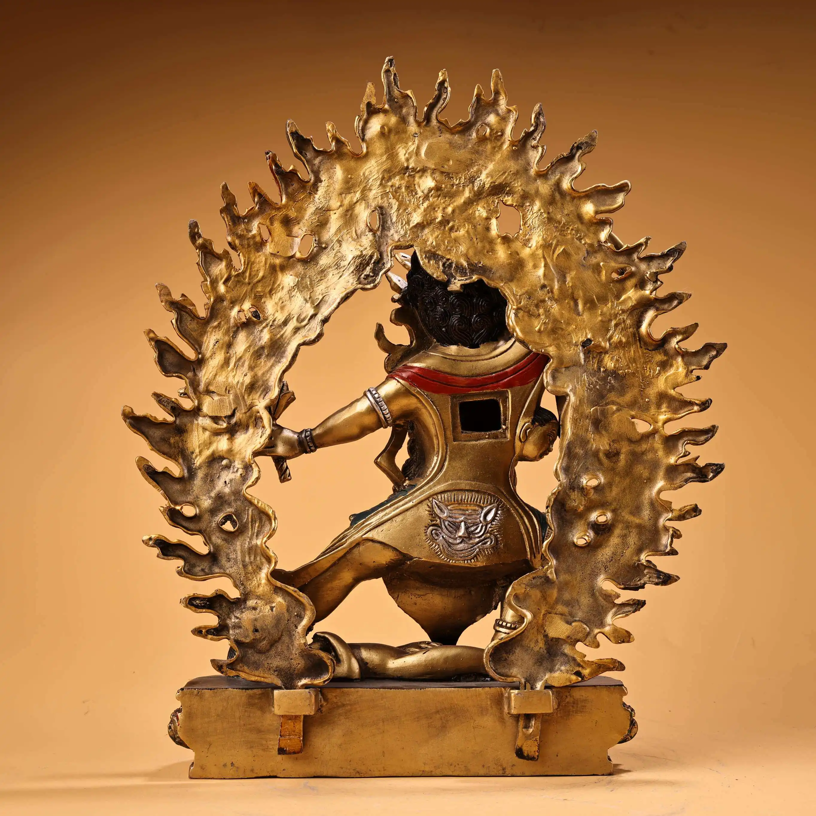 Tibetan Handmade Copper Vajrapani Protector Statue Painted Gold Home Altar Decor