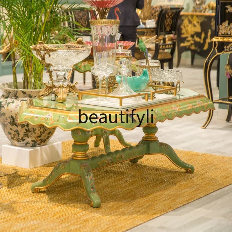 Retro French style Chinese style solid wood hand-painted romantic and elegant painted heavy industry art coffee table2936