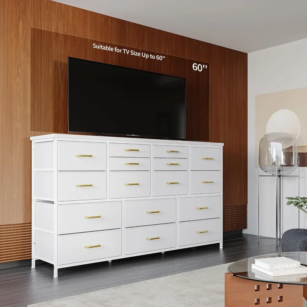 Dresser TV Stand with Power Outlet & USB White Dresser for Bedroom with 16 Drawers TV Stands for Living Room TV image 3