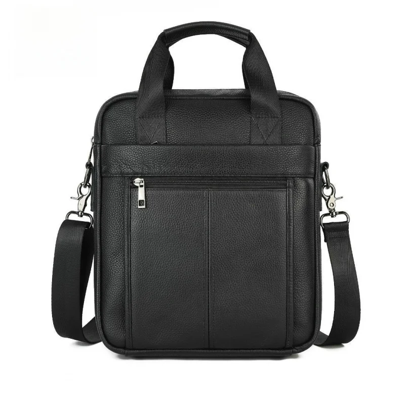 waterproof top-grain cowhide men's handbag stylish business commuter bag with large capacity genuine leather casual shoulder bag