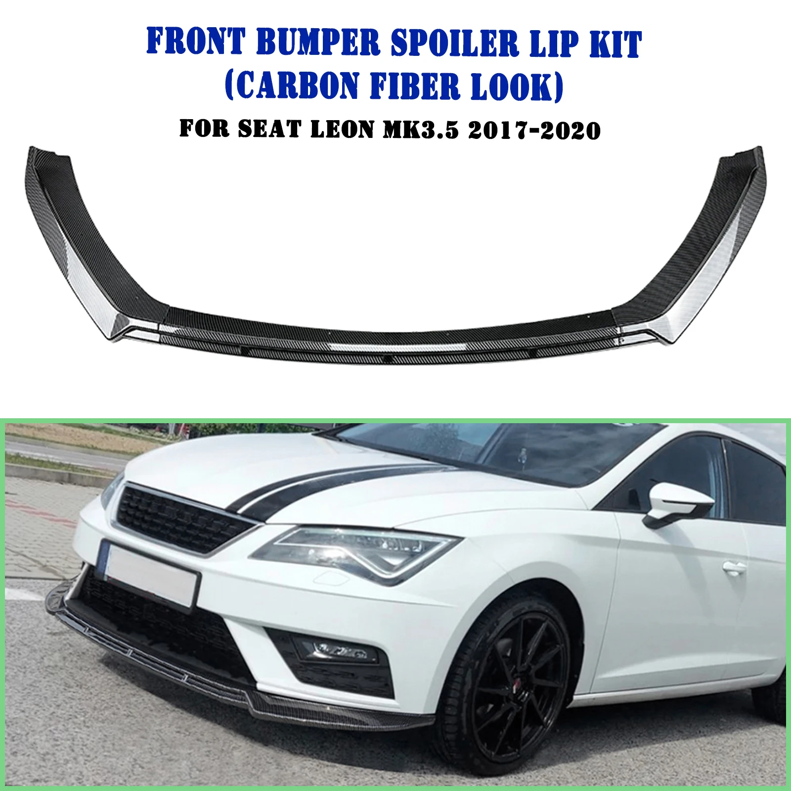 Carbon Fiber Look Gloss Black Car Lower Splitter Front Bumper Spoiler Lip For Seat Leon MK3.5 2017-2020 Standard Version