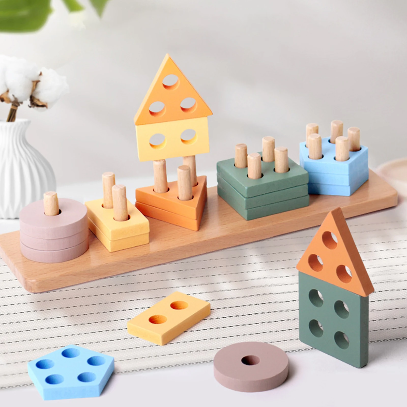 Trieur de formes et empileur de documents, jouets en bois Montessori, jouets de tri et d'empilage pour bébés garçons et filles, tout-petits de 18 mois et plus