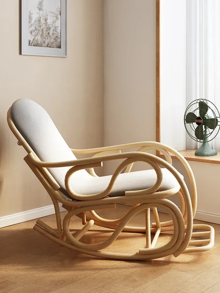 Premium Adult Rocking Chair, Balcony, Household Lazy Recliner, Natural Rattan Woven Leisure Chair Long - Lasting