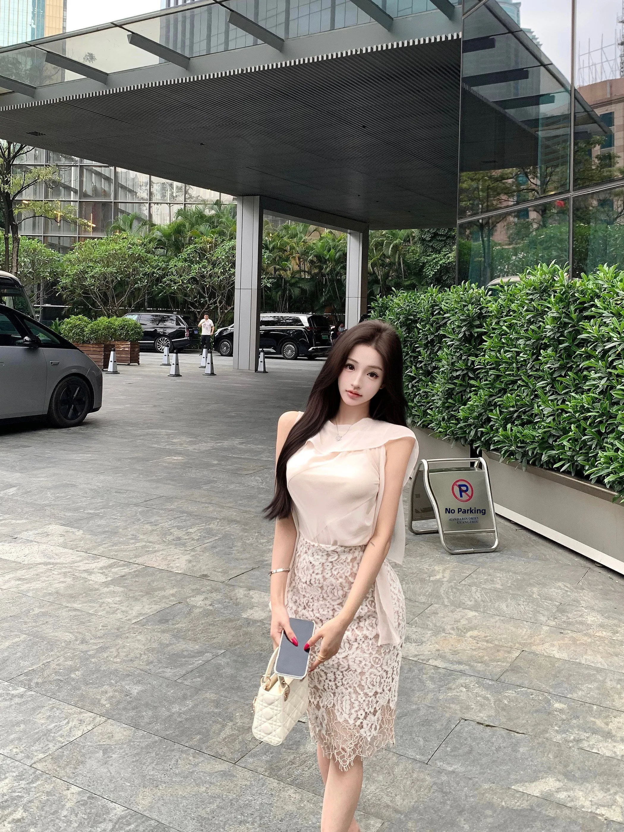 

Summer Lace Trim Blouse And Halter Neck Midi Skirt Set Women's Fashion Three-piece Ensemble Soft Chiffon Wrap around Design