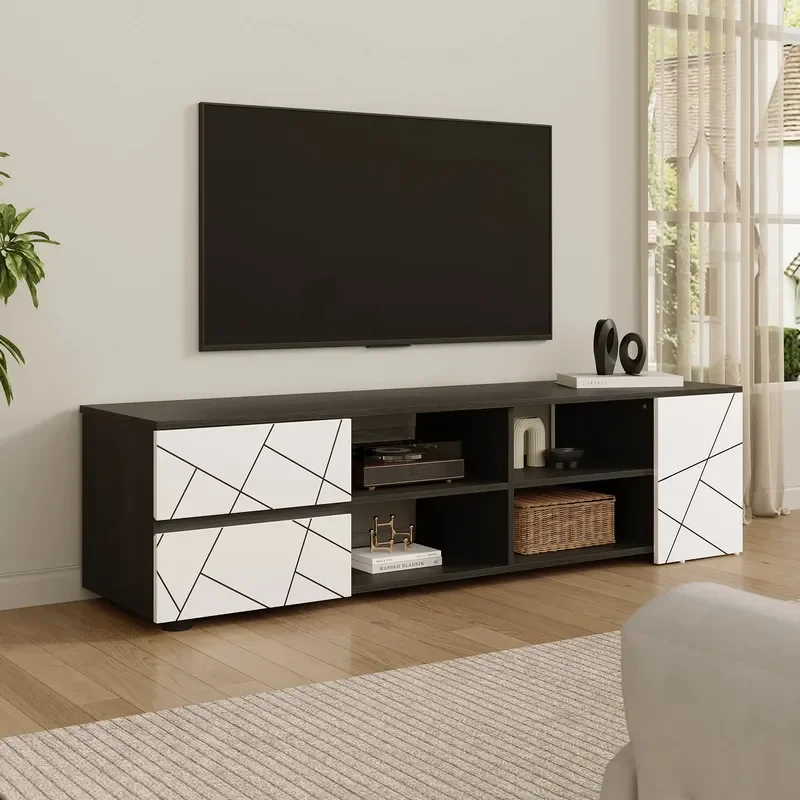 Luxury Floating Wall Mounted TV Cabinet Floor to Ceiling Storage Unit with Geometric Pattern Door Design Customizable