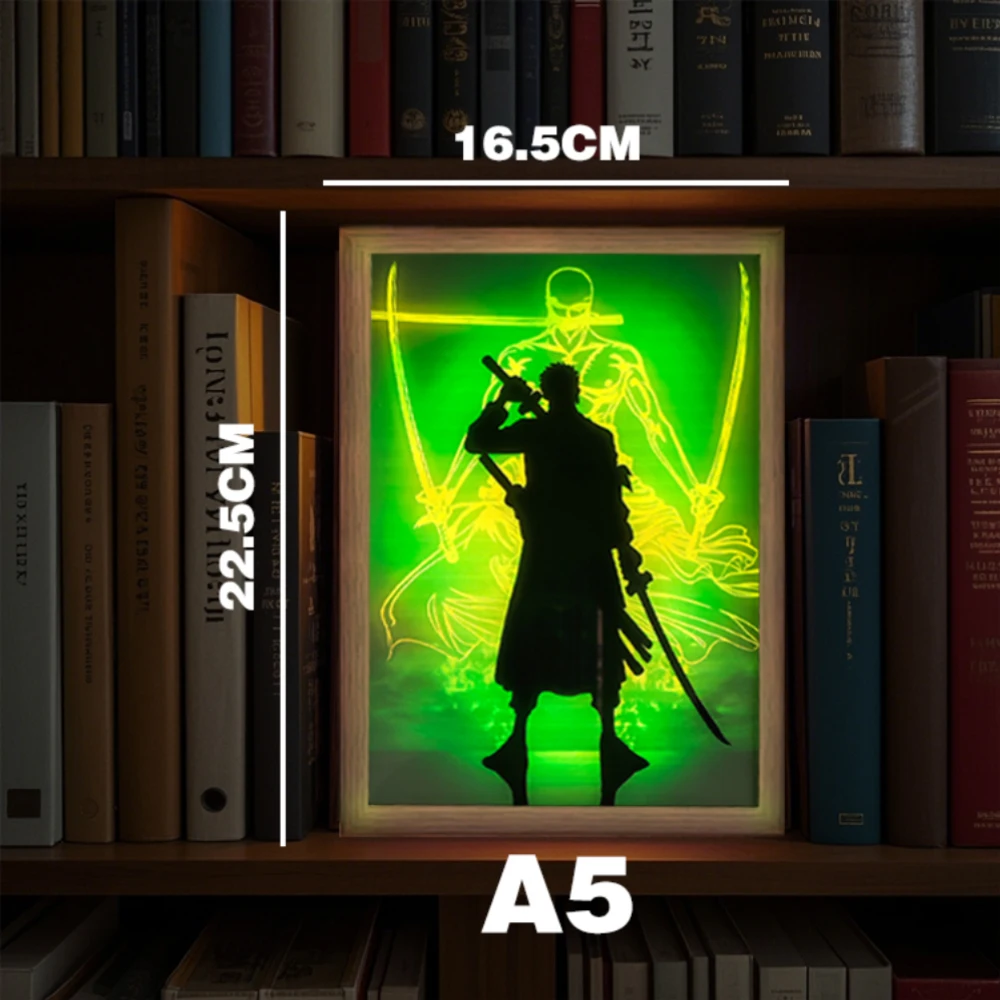 7 colori LED luce notturna Anime luce pittura cornice per foto Rufy Zoro su un pezzo luminoso arte della parete per la camera da letto ufficio arredamento regalo
