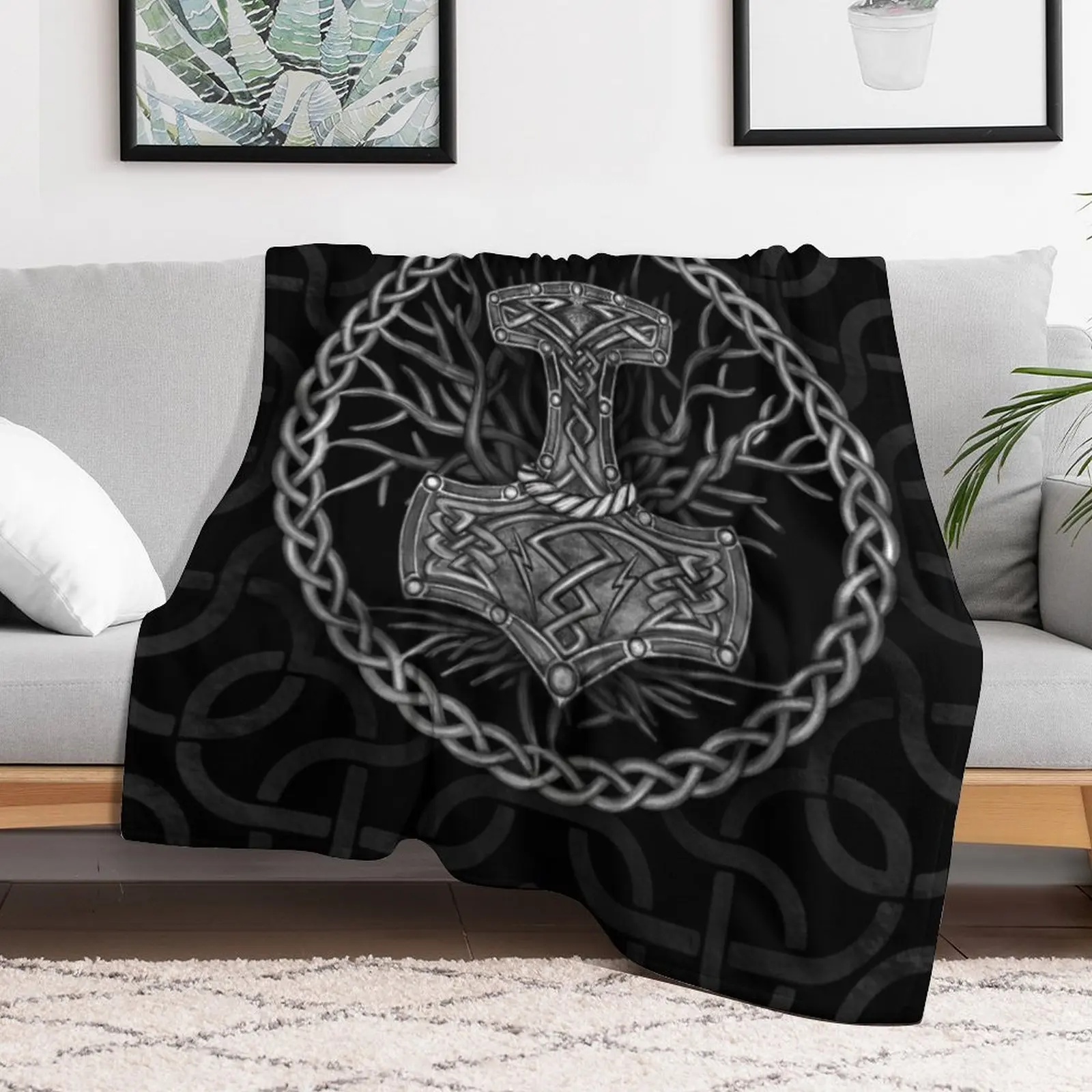 Mjolnir - The hammer of Thor and Tree of life Throw Blanket Luxury St Thermals For Travel Shaggy blankets and throws Blankets