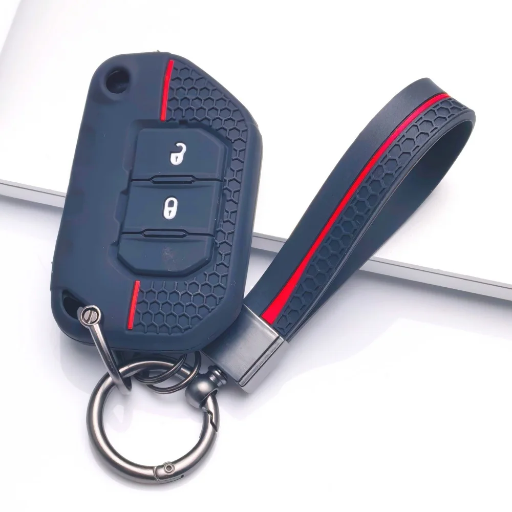 Silicone Key Fob Cover with keychain for Jeep Wrangler JL Gladiator JT 2018-2025, for Your Key, Motorcycle Accessory, Daily Use