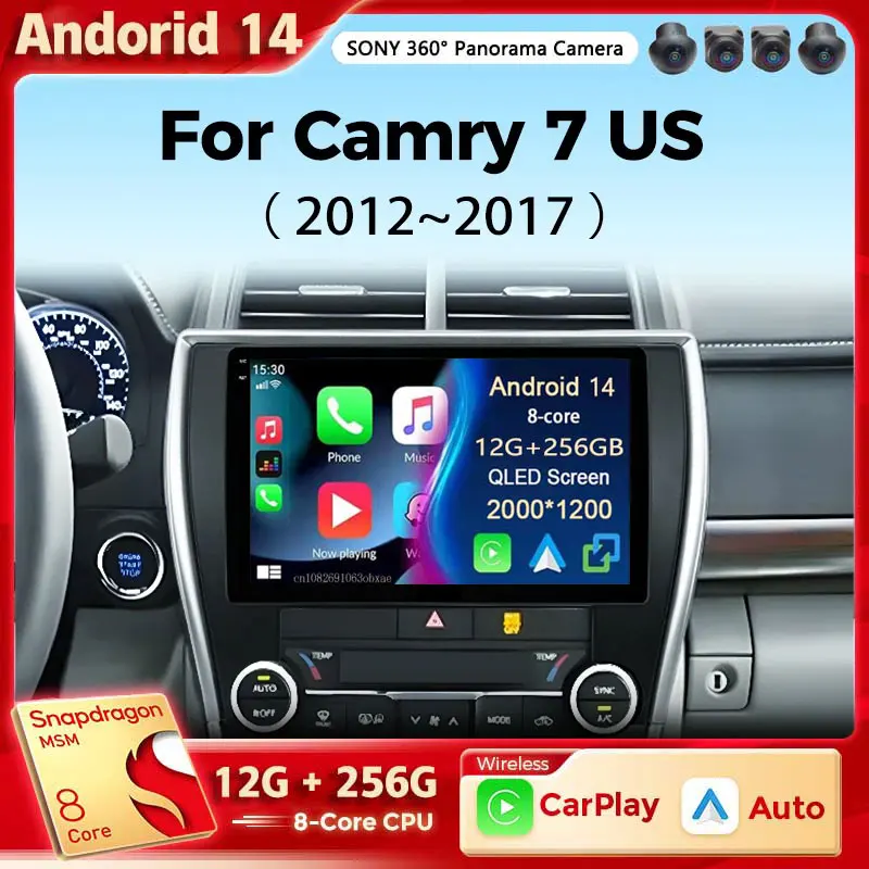 

Android 14 Car Radio Android Auto For Toyota Camry 7 XV 50 55 US Version 2012-2017 Carplay Multimedia Player Stereo 48EQ GPS DSP