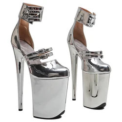 Leecabe 23CM / 9inches  Shiny PU Upper   Closed toe  fashion  Platform High Heels Sandals stripper heel Pole Dance shoes