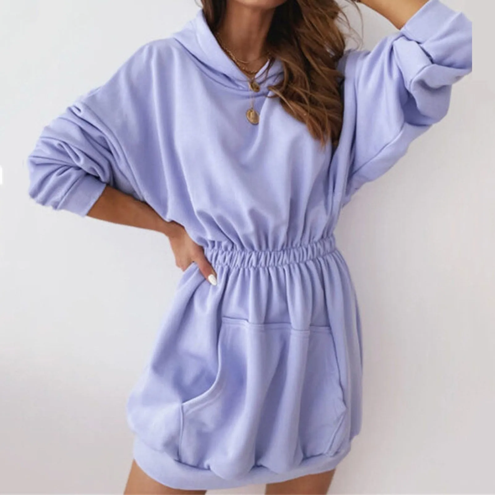 Autumn Winter Fashion Woman Sweatshirt Dress Casual Hoodies Warm Thicken Long Sleeve Hooded Long-sleeved Hoodie Dress Vestidos