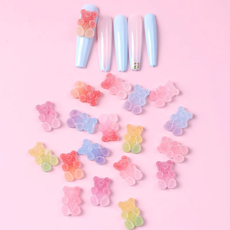 TSZS 20pcs/Lot Cute Candy Jelly Gummy Care Bear For Nail Art Decorations Mixed Soft Sugar Nail Parts DIY Manicure Accessories