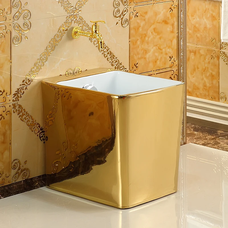 New product golden mop pool European style ceramic mop pool balcony rectangular golden mop basin mop slot bucket