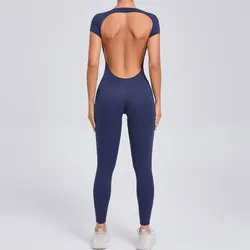 Ensemble de yoga dos nu une pièce pour femme, barboteuses sexy, vêtements de yoga à séchage rapide, combinaisons de batterie d'entraînement, combinaison de sport évasée