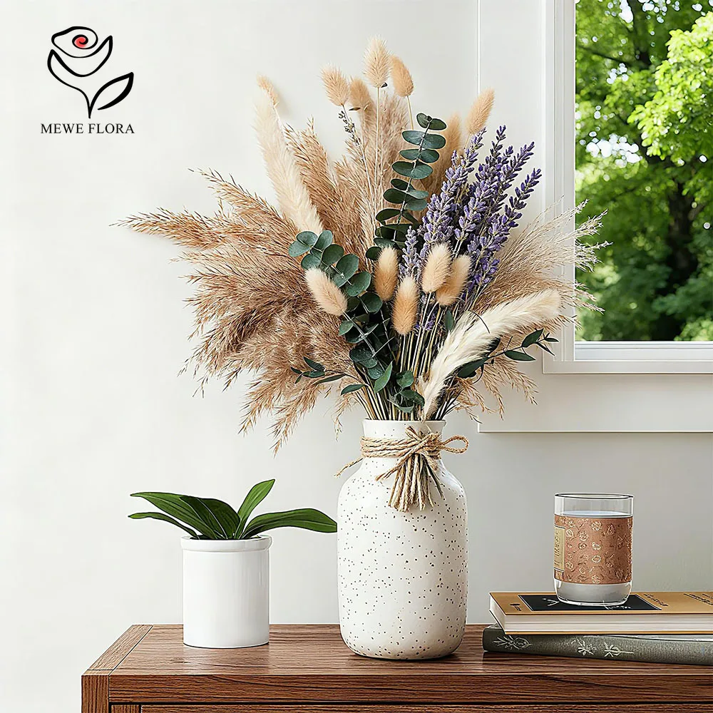 92 سيقان الزهور المجففة الاصطناعية بامباس العشب الأخضر أوراق الأوكالبتوس باقة لترتيبات المنزل ريفي الجدول زهرية حشو #2
