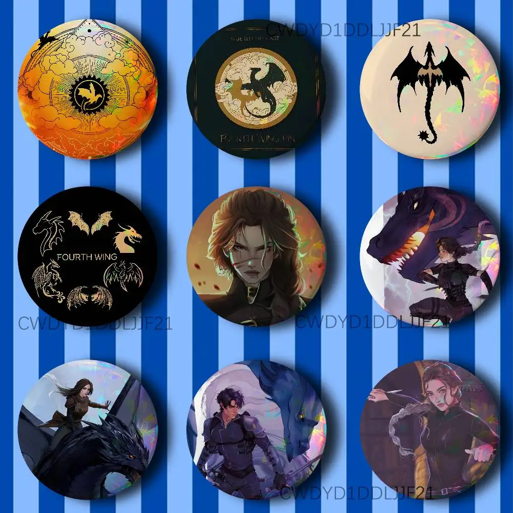 F-Fourth Wing Xaden Violet Button Pins Tinplate Brooches Cartoon Creative Badge for Backpack Clothes Decor