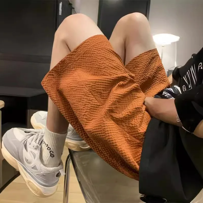 Pink Quick Drying Motion 2024 New Men Summer Dopamine American Style Minimalist Wind Drawstring Loose Casual All-match Shorts