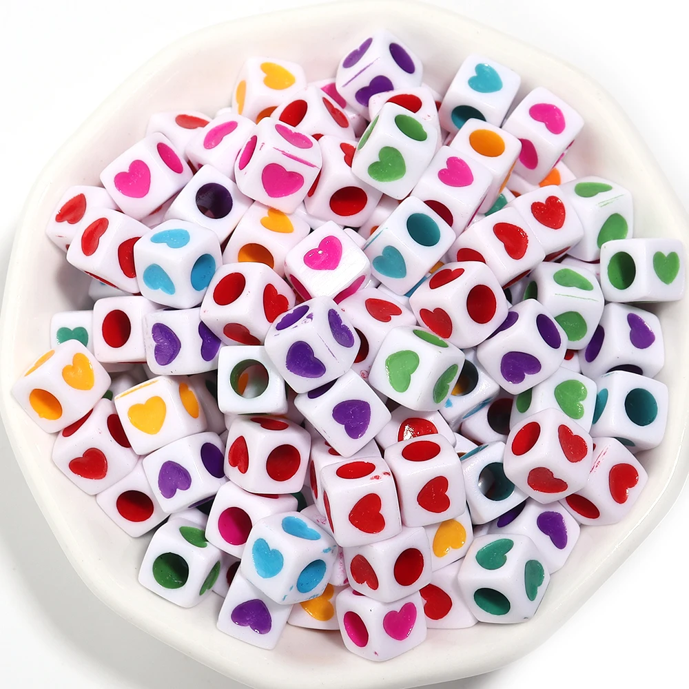 100 قطعة/الوحدة اللون الاكريليك الحب القلب الخرز بالتنقيط النفط مربع الشكل خرزة مباعدة لصنع المجوهرات سوار ذاتي الصنع الديكور اكسسوارات
