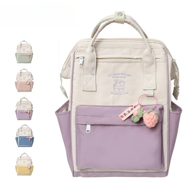 حقيبة مدرسية ذات سعة كبيرة لطلاب المدارس الثانوية مطابقة الألوان بسيطة مقاومة للماء على ظهره حقيبة تخزين للسفر الترفيهي