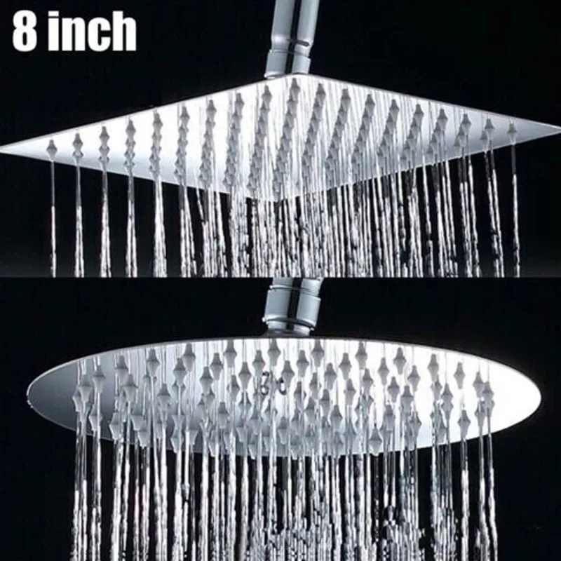 8 Inch Rainfall Shower Head Stainless Steel Ultra-thin Waterfall Shower Heads Bathroom Rainfall Shower Head Rain Square Round