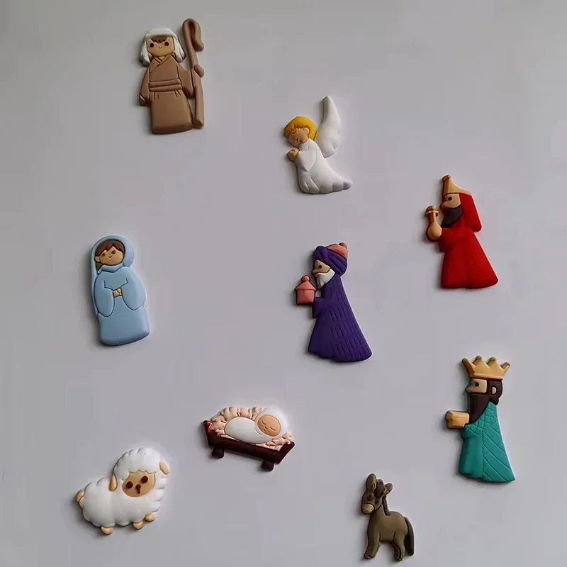 9Pcs Cartoon Fridge Magnet PVC Personality Mini Statue Refrigerator Magnets Christmas DIY Accessories Message Sticker Home Decor