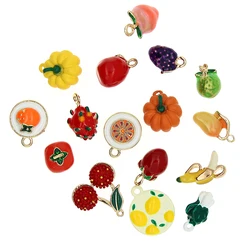 10pcst Enamel Fruit Three-dimensional Strawberry Charms Peach Persimmon Dragon Fruit Mango Banana Pendant for DIY Jewelry Making