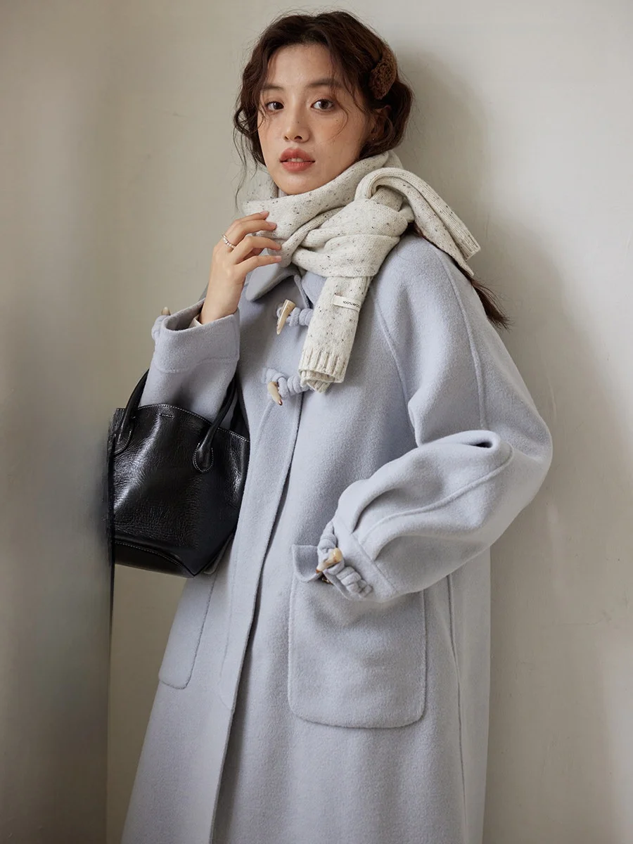 

Double-Faced Woolen Coat for Women Autumn Winter New Sle Button-Up Collar Mid-Length Retro Commute Long Sve Wool Blend