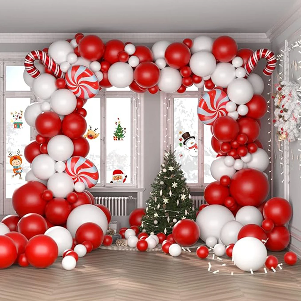 Capodanno 2024 Decor Balloons Garland Red White Balloon Arch Kit Christmas Cabdy Cane Foil Ballon Christmas Home Party Decoration